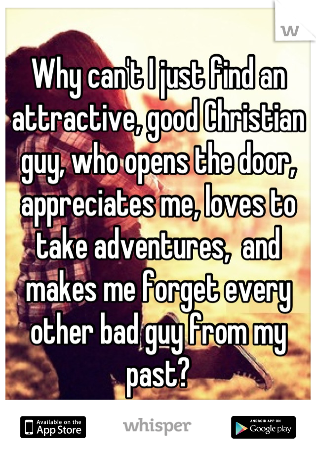 Why can't I just find an attractive, good Christian guy, who opens the door, appreciates me, loves to take adventures,  and makes me forget every other bad guy from my past?