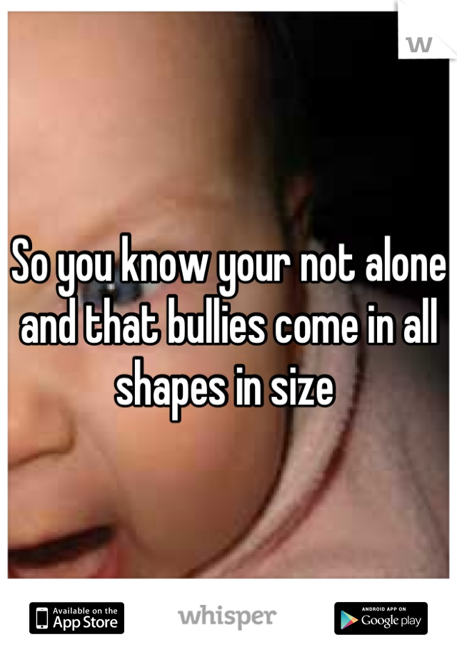 So you know your not alone and that bullies come in all shapes in size 