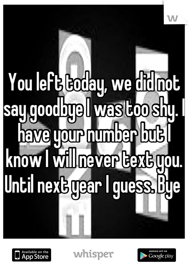 You left today, we did not say goodbye I was too shy. I have your number but I know I will never text you. Until next year I guess. Bye 