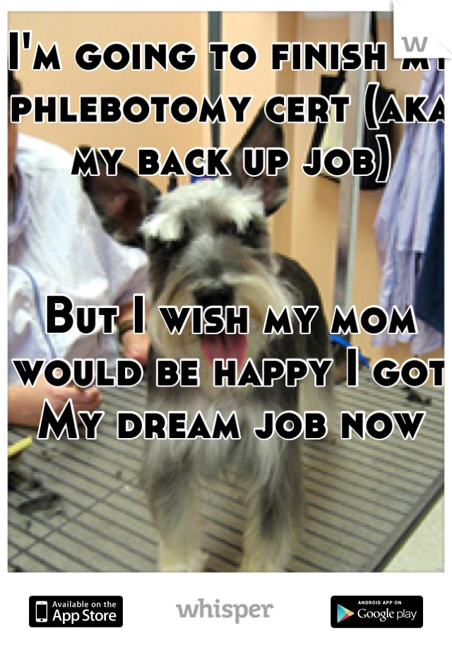 I'm going to finish my phlebotomy cert (aka my back up job)


But I wish my mom would be happy I got
My dream job now