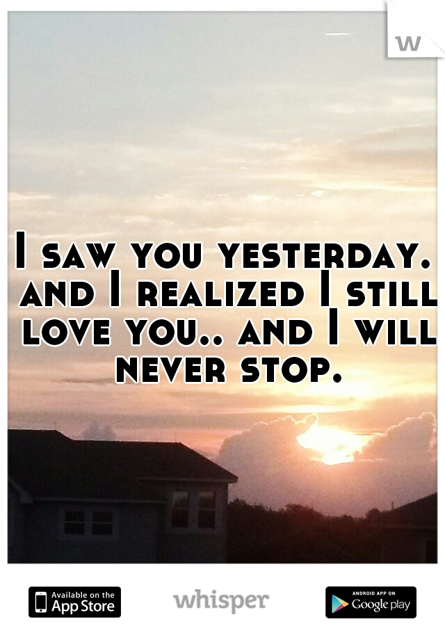 I saw you yesterday. and I realized I still love you.. and I will never stop.