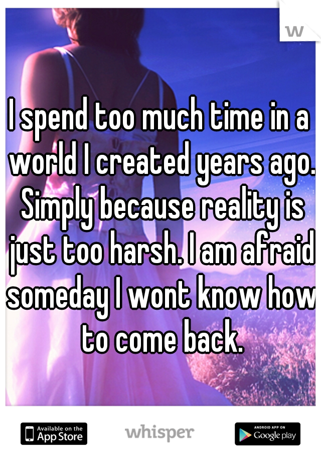 I spend too much time in a world I created years ago. Simply because reality is just too harsh. I am afraid someday I wont know how to come back.