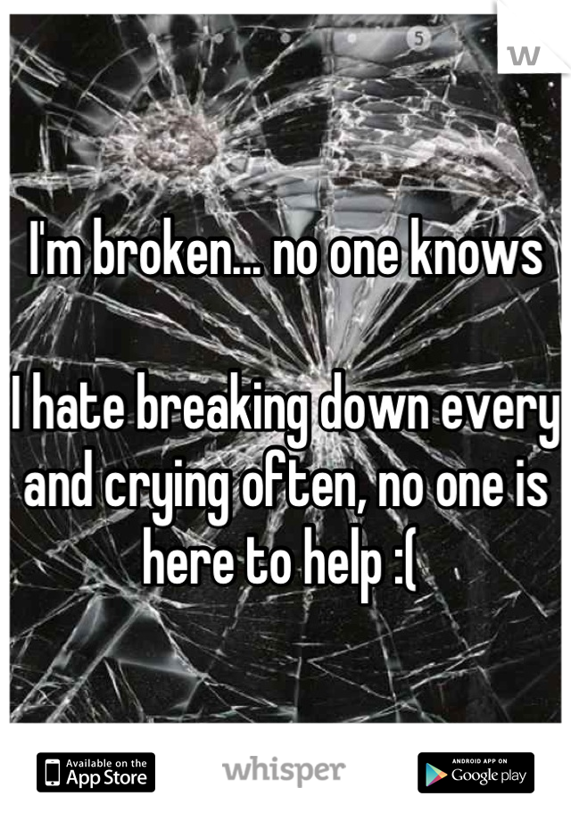 I'm broken... no one knows 

I hate breaking down every and crying often, no one is here to help :( 