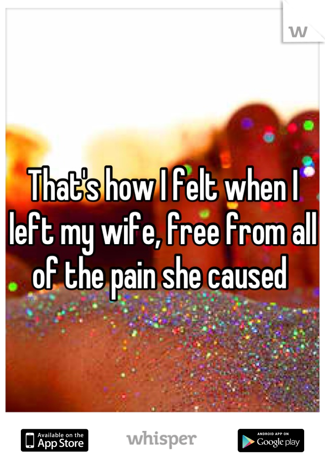 That's how I felt when I left my wife, free from all of the pain she caused 