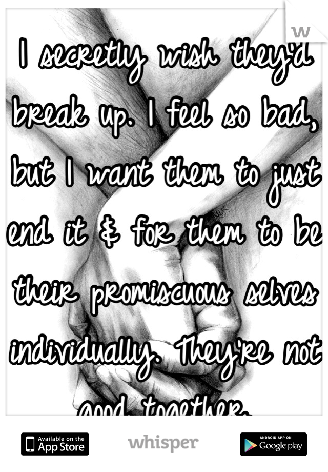 I secretly wish they'd break up. I feel so bad, but I want them to just end it & for them to be their promiscuous selves individually. They're not good together.