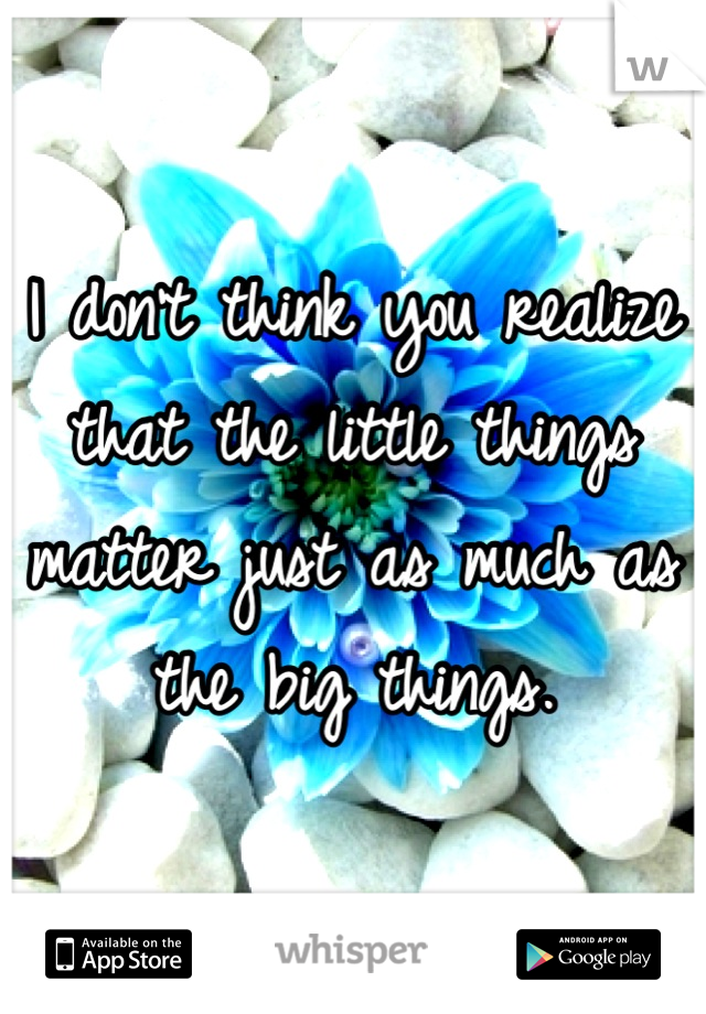 I don't think you realize that the little things matter just as much as the big things.