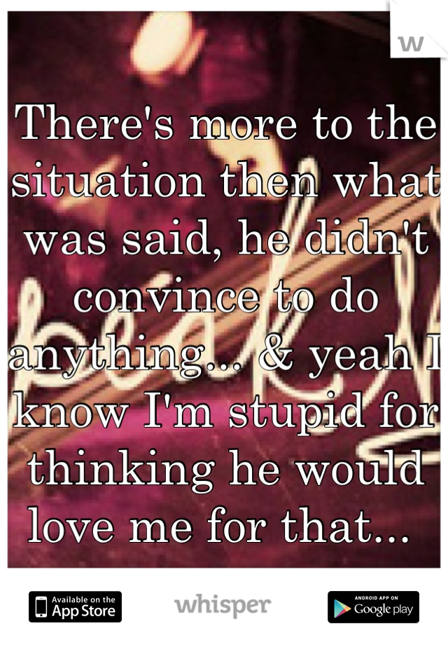 There's more to the situation then what was said, he didn't convince to do anything... & yeah I know I'm stupid for thinking he would love me for that... 