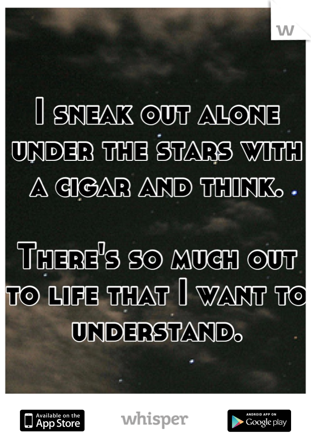 I sneak out alone under the stars with a cigar and think.

There's so much out to life that I want to understand.