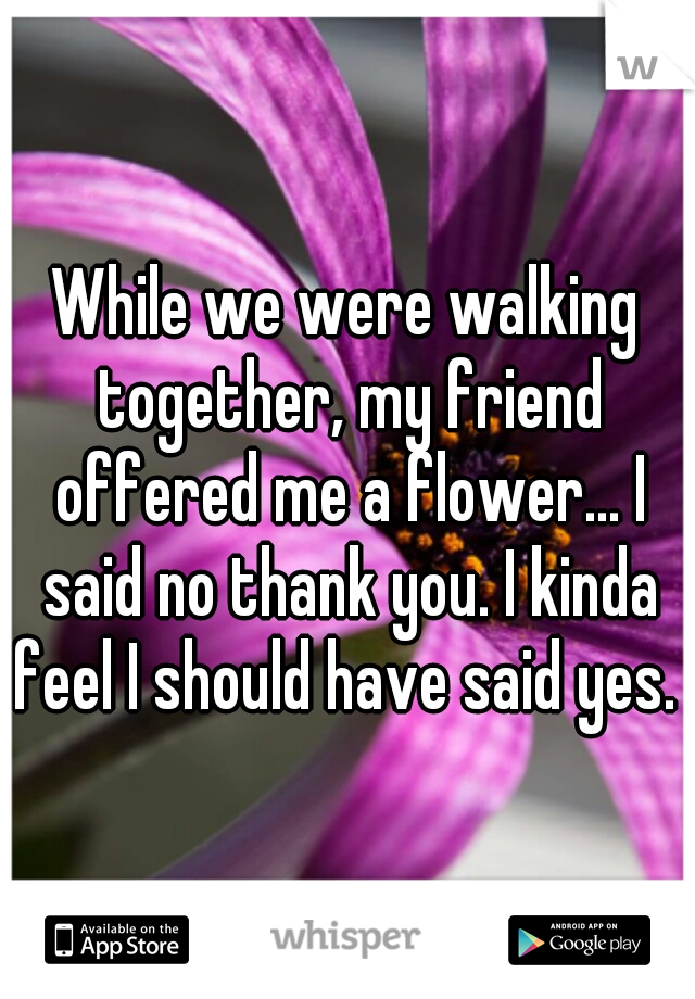 While we were walking together, my friend offered me a flower... I said no thank you. I kinda feel I should have said yes. 