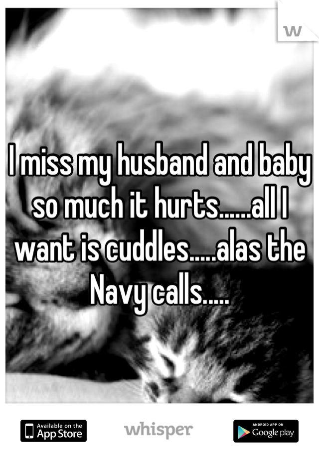 I miss my husband and baby so much it hurts......all I want is cuddles.....alas the Navy calls.....