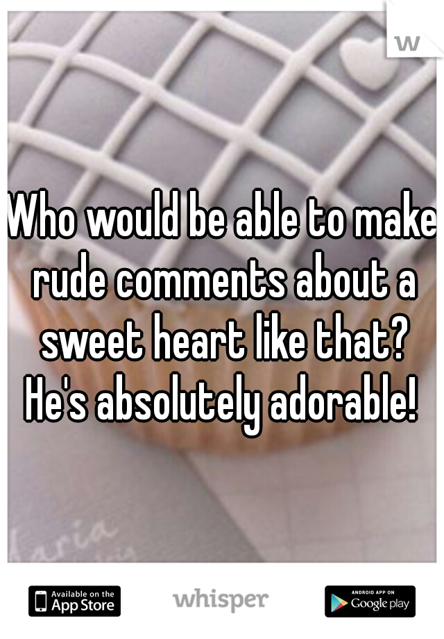 Who would be able to make rude comments about a sweet heart like that? He's absolutely adorable! 