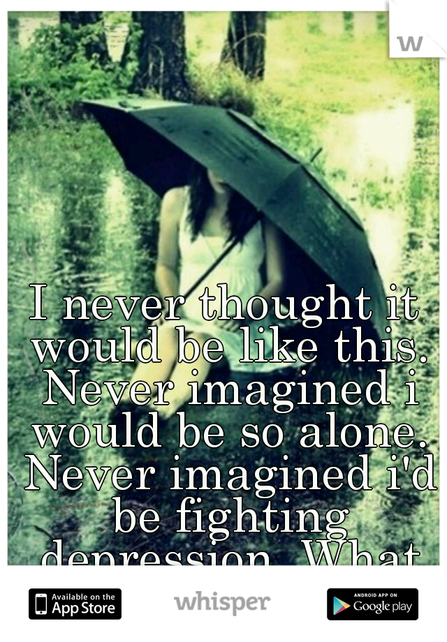 I never thought it would be like this. Never imagined i would be so alone. Never imagined i'd be fighting depression. What happened to me?!