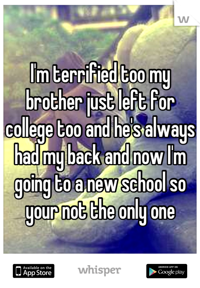I'm terrified too my brother just left for college too and he's always had my back and now I'm going to a new school so your not the only one