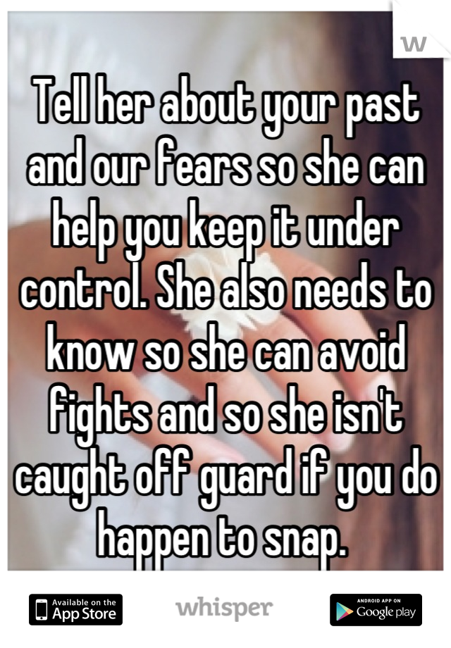 Tell her about your past and our fears so she can help you keep it under control. She also needs to know so she can avoid fights and so she isn't caught off guard if you do happen to snap. 