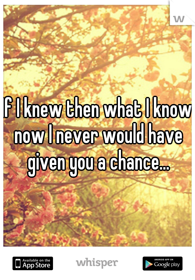 If I knew then what I know now I never would have given you a chance...