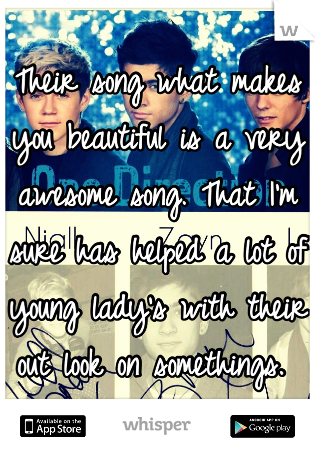 Their song what makes you beautiful is a very awesome song. That I'm sure has helped a lot of young lady's with their out look on somethings. 