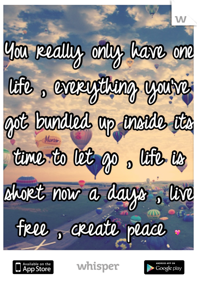 You really only have one life , everything you've got bundled up inside its time to let go , life is short now a days , live free , create peace 💖