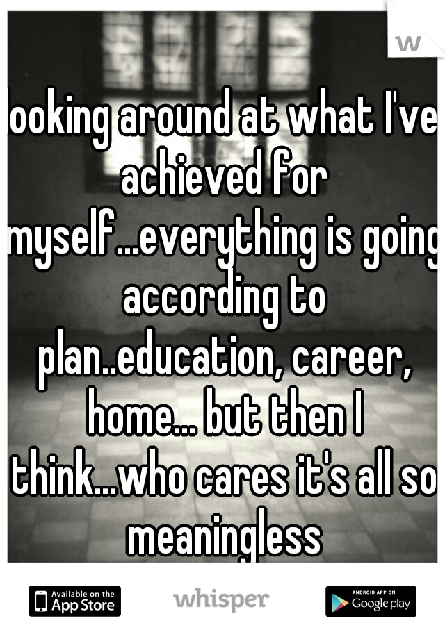 looking around at what I've achieved for myself...everything is going according to plan..education, career, home... but then I think...who cares it's all so meaningless