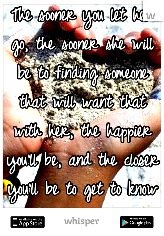 The sooner you let her go, the sooner she will be to finding someone that will want that with her, the happier you'll be, and the closer you'll be to get to know the one you'll marry. 