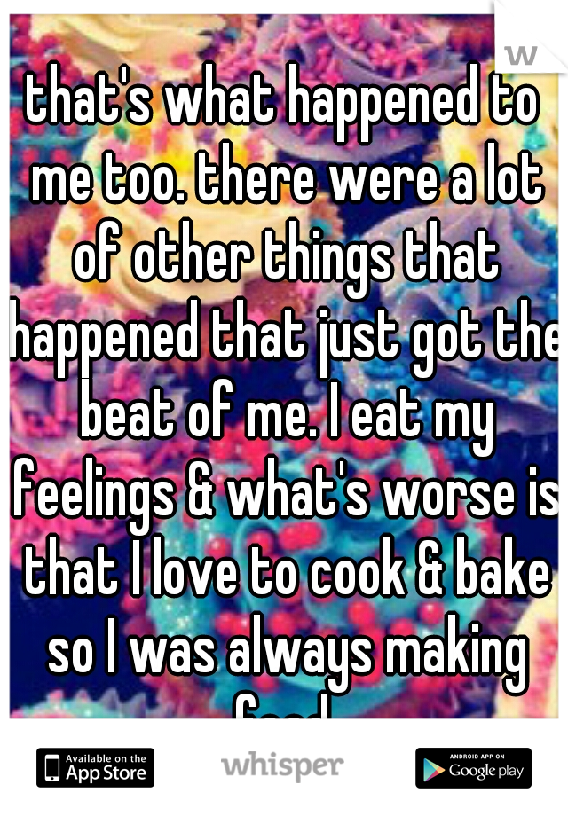 that's what happened to me too. there were a lot of other things that happened that just got the beat of me. I eat my feelings & what's worse is that I love to cook & bake so I was always making food.