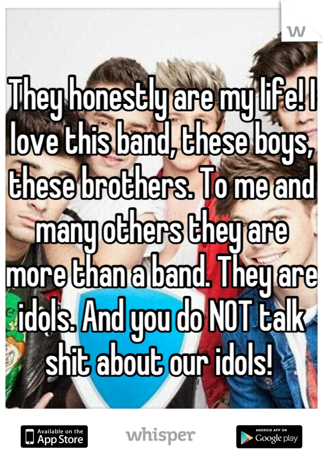 They honestly are my life! I love this band, these boys, these brothers. To me and many others they are more than a band. They are idols. And you do NOT talk shit about our idols! 