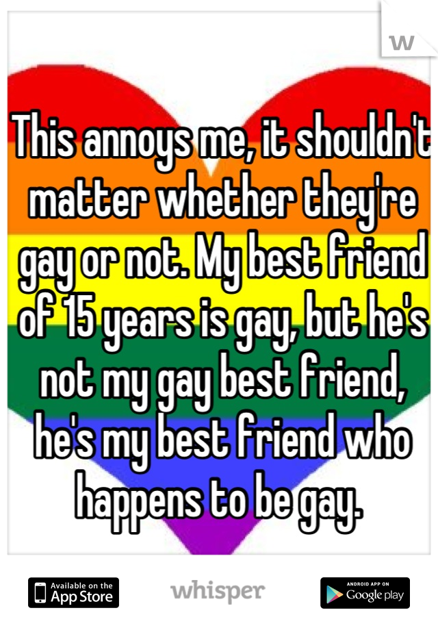 This annoys me, it shouldn't matter whether they're gay or not. My best friend of 15 years is gay, but he's not my gay best friend, he's my best friend who happens to be gay. 