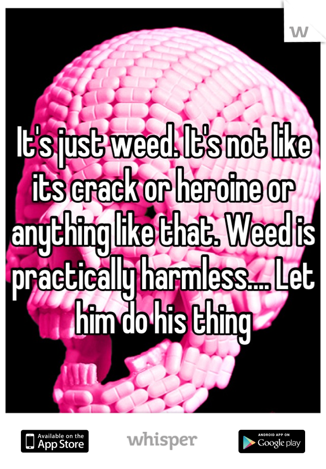 It's just weed. It's not like its crack or heroine or anything like that. Weed is practically harmless.... Let him do his thing