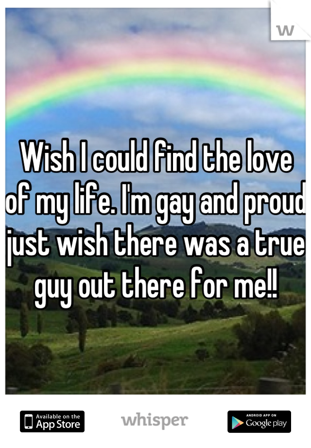 Wish I could find the love of my life. I'm gay and proud just wish there was a true guy out there for me!!