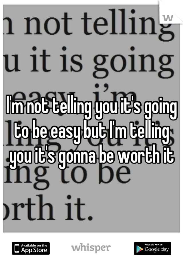 I'm not telling you it's going to be easy but I'm telling you it's gonna be worth it