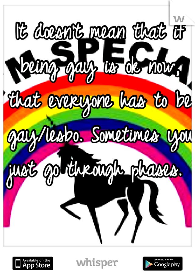 It doesn't mean that if being gay is ok now, that everyone has to be gay/lesbo. Sometimes you just go through phases. 