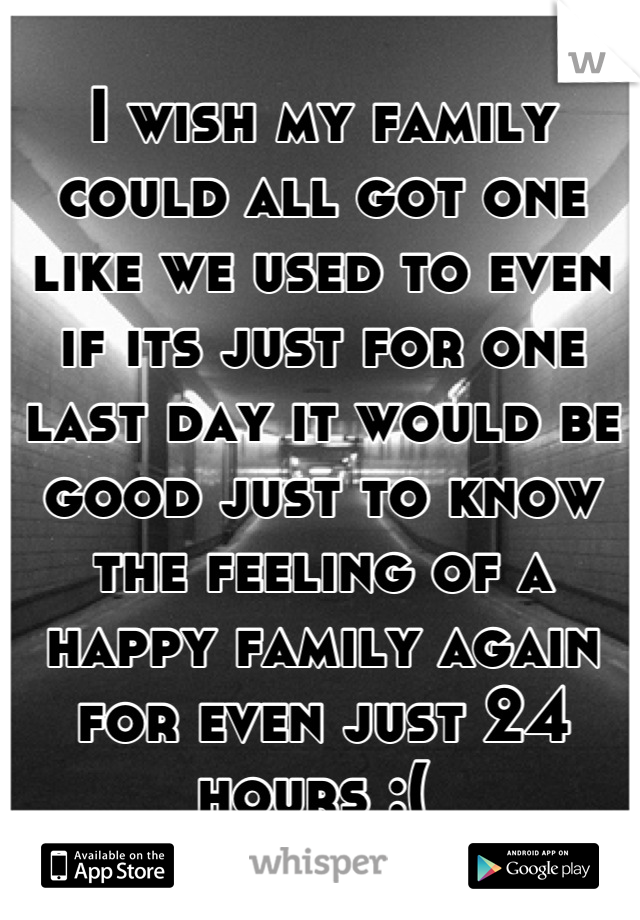 I wish my family could all got one like we used to even if its just for one last day it would be good just to know the feeling of a happy family again for even just 24 hours :( 