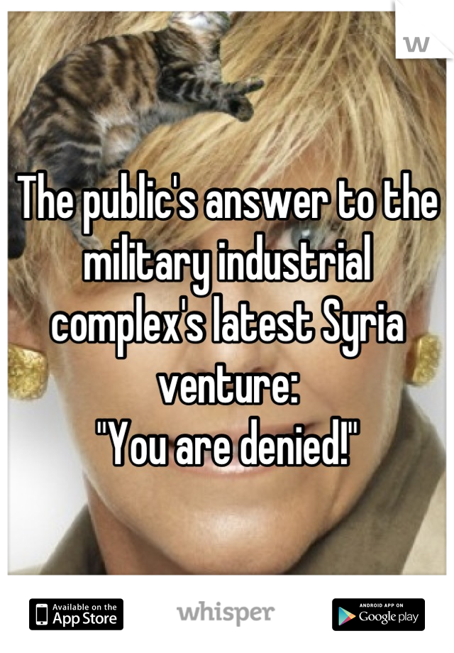 The public's answer to the military industrial complex's latest Syria venture:
"You are denied!"