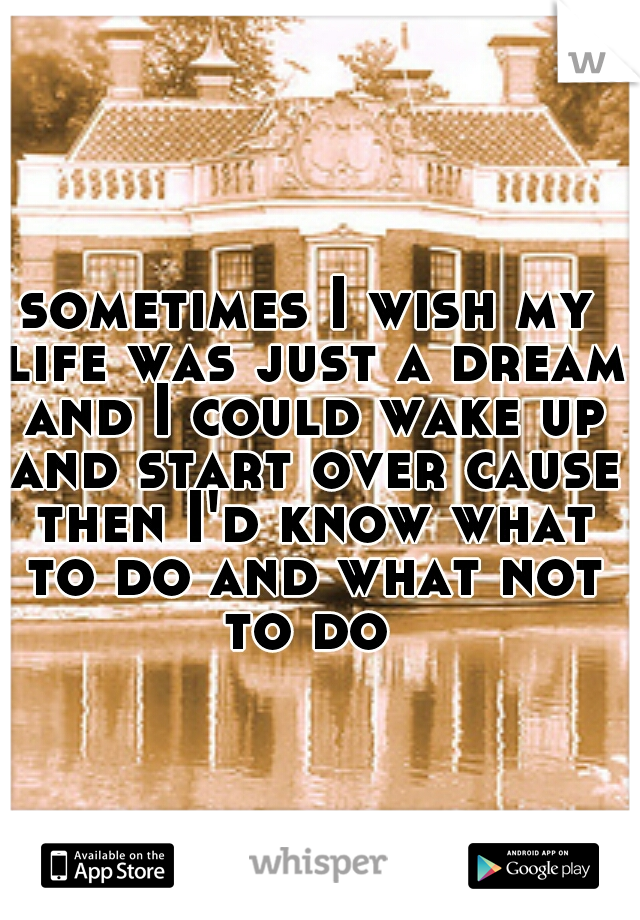 sometimes I wish my life was just a dream and I could wake up and start over cause then I'd know what to do and what not to do 