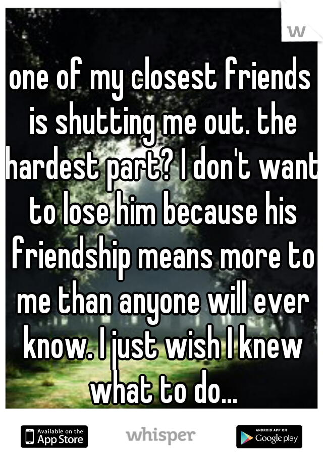 one of my closest friends is shutting me out. the hardest part? I don't want to lose him because his friendship means more to me than anyone will ever know. I just wish I knew what to do...