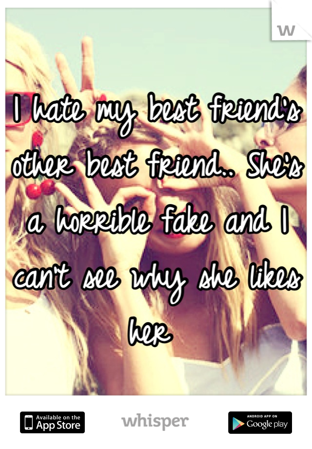 I hate my best friend's other best friend.. She's a horrible fake and I can't see why she likes her 