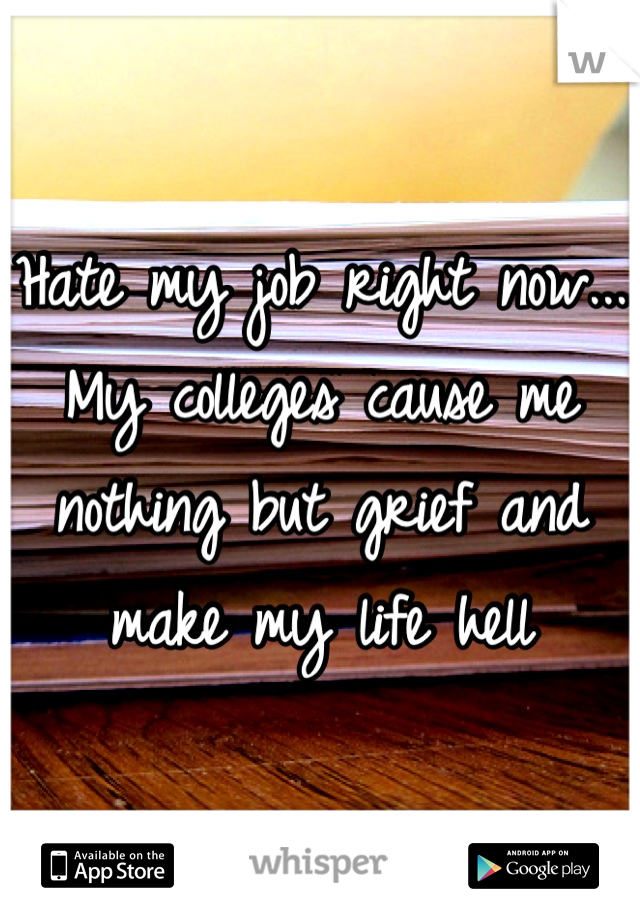 Hate my job right now... My colleges cause me nothing but grief and make my life hell