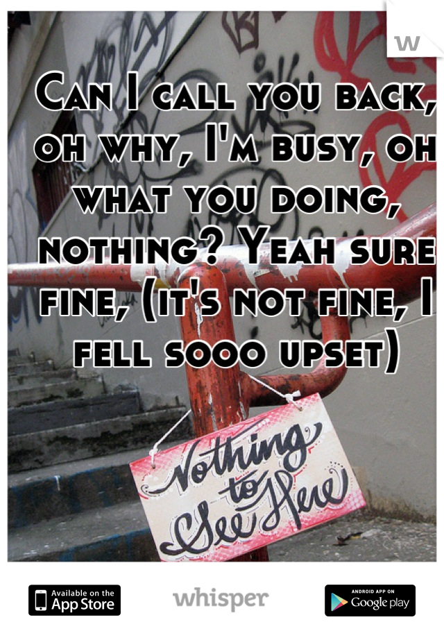 Can I call you back, oh why, I'm busy, oh what you doing, nothing? Yeah sure fine, (it's not fine, I fell sooo upset)