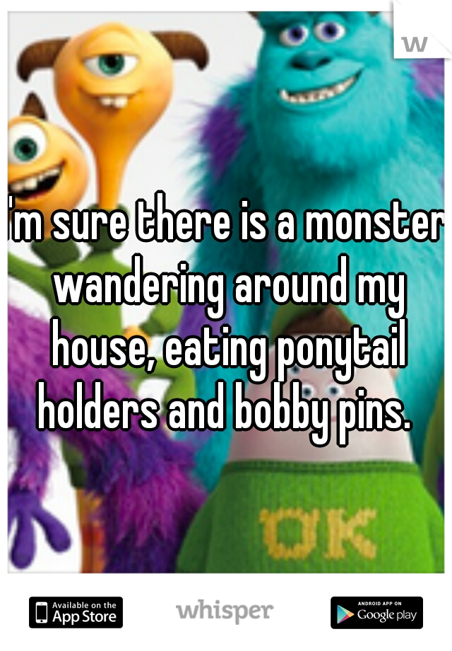 I'm sure there is a monster wandering around my house, eating ponytail holders and bobby pins. 