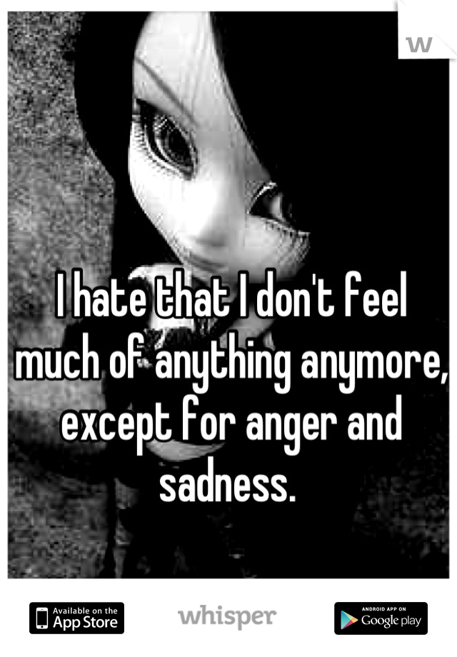 I hate that I don't feel much of anything anymore, except for anger and sadness. 