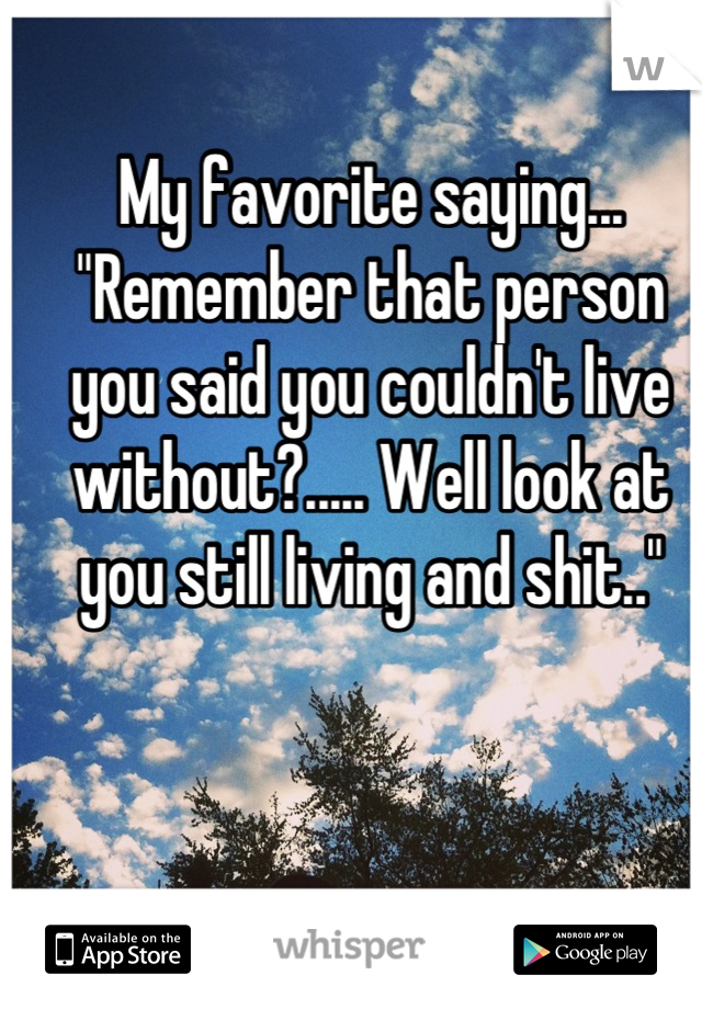 My favorite saying... "Remember that person you said you couldn't live without?..... Well look at you still living and shit.."