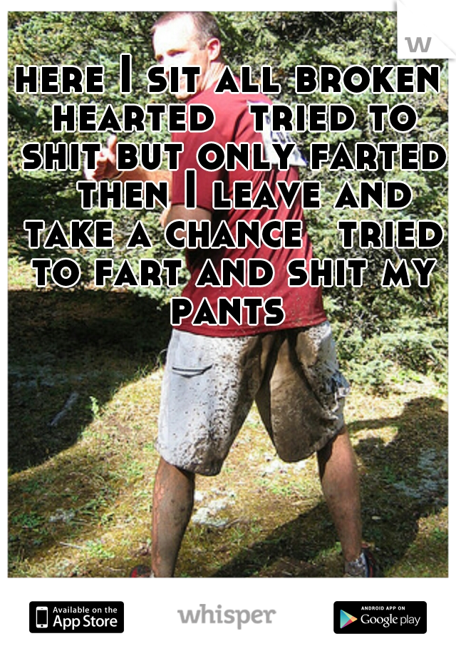 here I sit all broken hearted 
tried to shit but only farted 
then I leave and take a chance 
tried to fart and shit my pants 