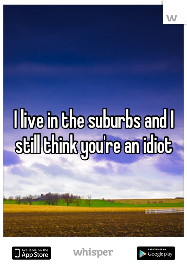 I live in the suburbs and I still think you're an idiot