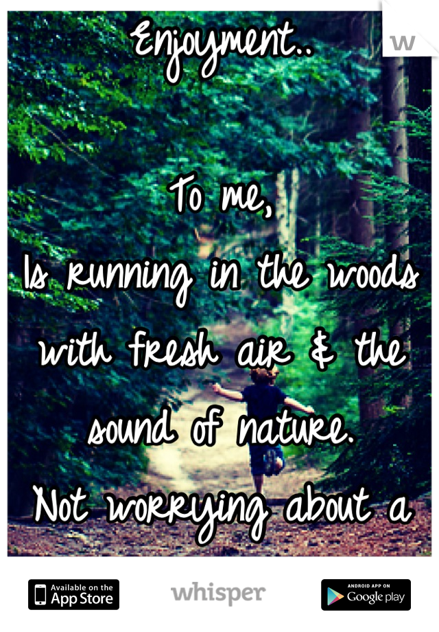 Enjoyment..

To me, 
Is running in the woods with fresh air & the sound of nature. 
Not worrying about a thing! :) 