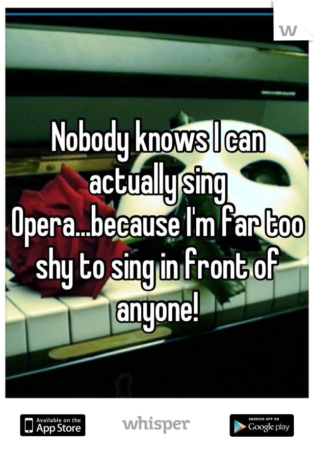 Nobody knows I can actually sing Opera...because I'm far too shy to sing in front of anyone!