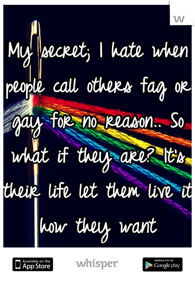 My secret; I hate when people call others fag or gay for no reason.. So what if they are? It's their life let them live it how they want