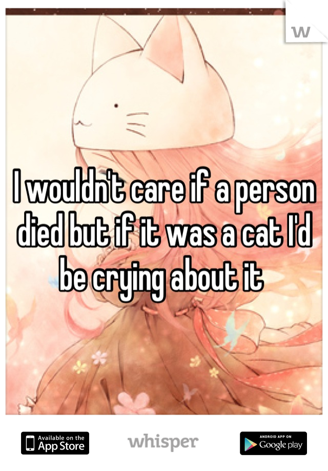 I wouldn't care if a person died but if it was a cat I'd be crying about it 