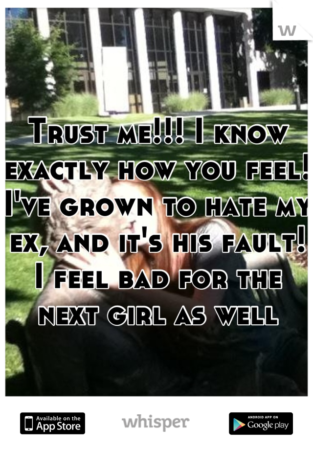 Trust me!!! I know exactly how you feel! I've grown to hate my ex, and it's his fault! I feel bad for the next girl as well