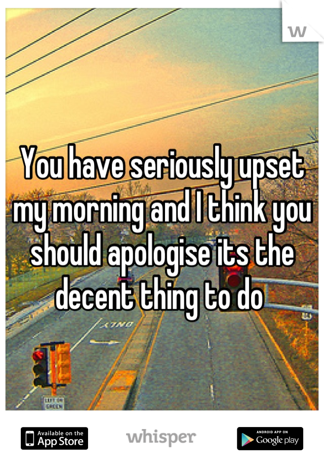 You have seriously upset my morning and I think you should apologise its the decent thing to do 