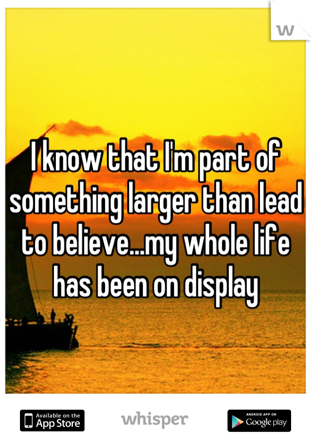 I know that I'm part of something larger than lead to believe...my whole life has been on display