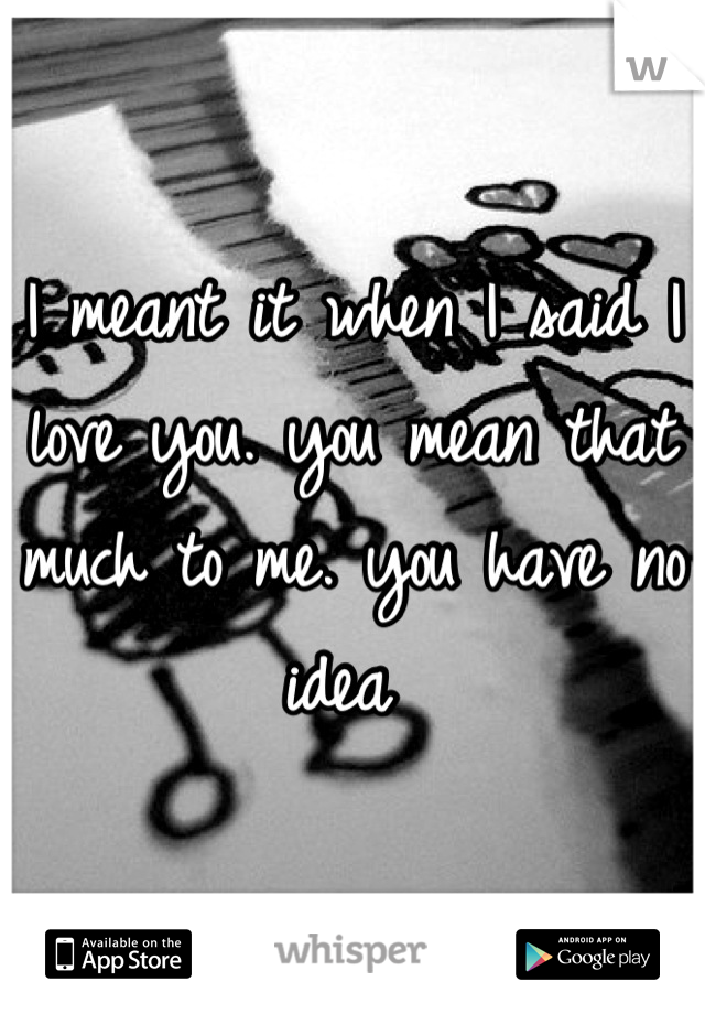 I meant it when I said I love you. you mean that much to me. you have no idea 